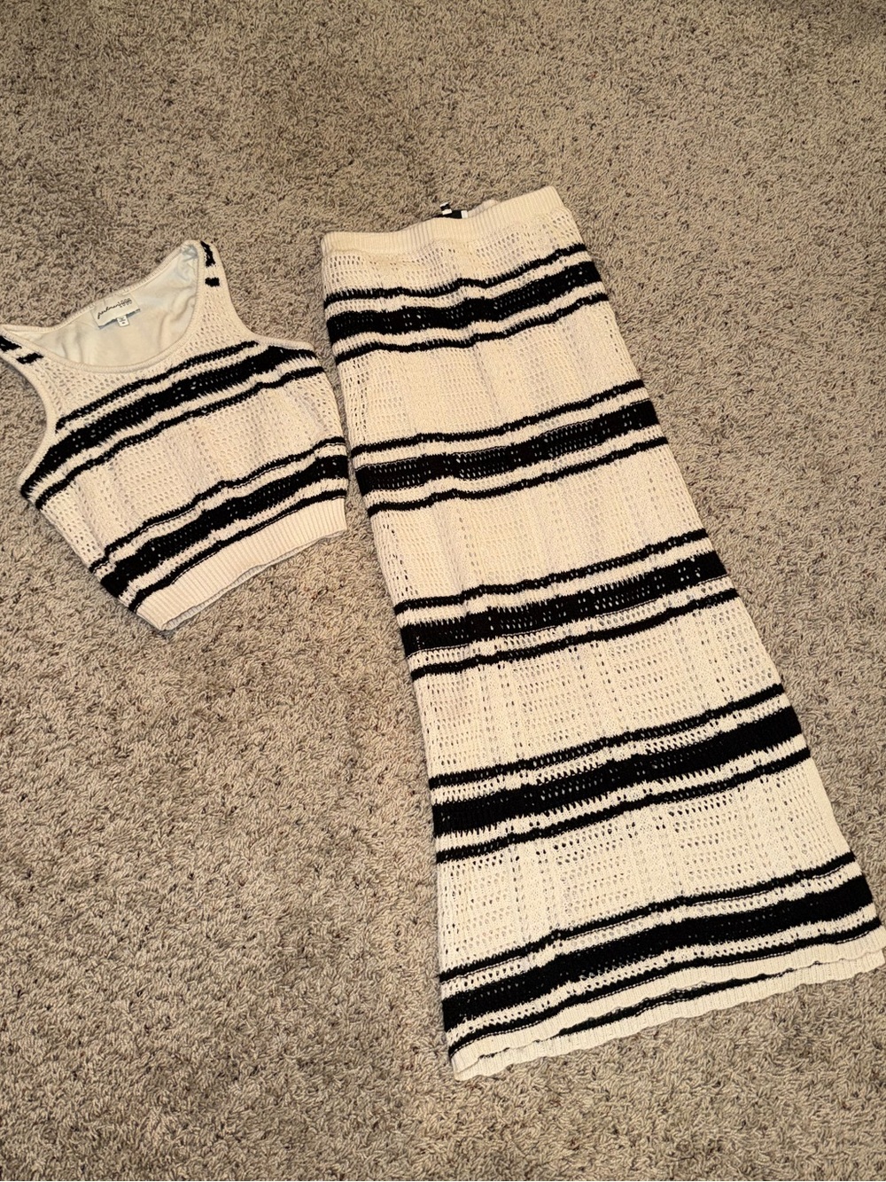Striped Knit Two-Piece Set - Cream & Black